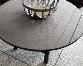 polywood round cocktail table and aluminum basket