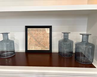 Florence (Fierenze) map and set of 3 colored glass vases
