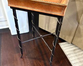 Metal legged - leather topped side table 