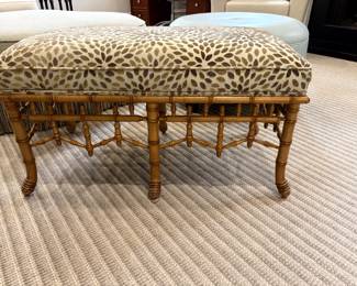 Ornate bamboo bench with upholstered seat