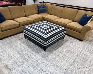 Robert Allen 3-piece sectional (120" x 120"), 41" square ottoman and shown with woven rug (9' x 11')