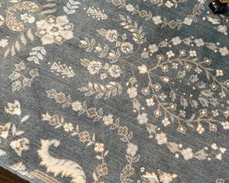 Handmade Sarouk Rug (10' x 13') - with finished edge - grey and cream with laurel pattern