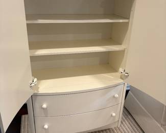 Inside the ivory wardrobe cabinet with lower drawers