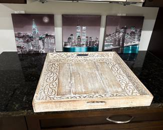 New York city scene and wood tray
