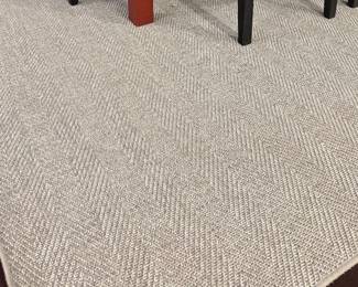 Wool woven rug (10' 5" x 9' 9") - gey and oyster stripped herringbone pattern - excellent condition