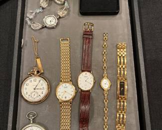 Watches: men's and women's, pocket watches and semi-precious clip-on earrings