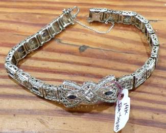 Deco 14K Diamond and Sapphire Bracelet