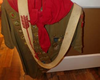 1940's Boy Scout With Merit Badge Sash, Arrow Sash and Medals