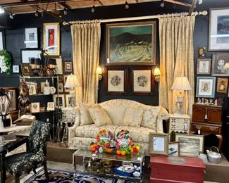 A great assortment of furniture, art, lamps, draperies, and more!