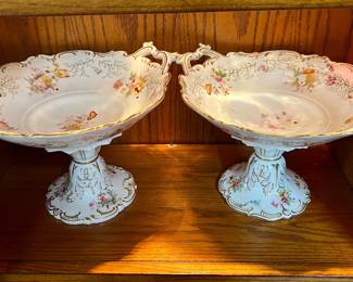 Pair of antique porcelain pedestal dishes