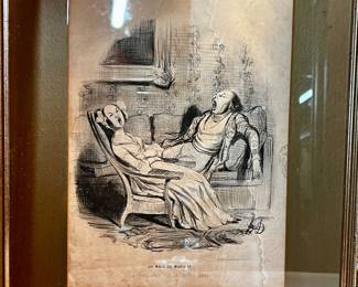 Pair of Antique Conjugal Manners Lithographs by Honore Damier circa 1840