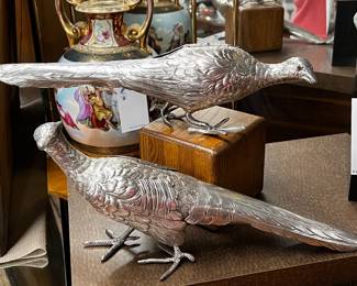 Pair of silver plate pheasants with movable wings
