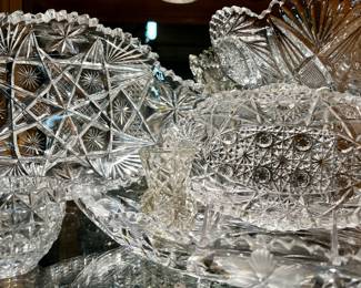 Collection of American Brilliant, and more, cut glass serving pieces