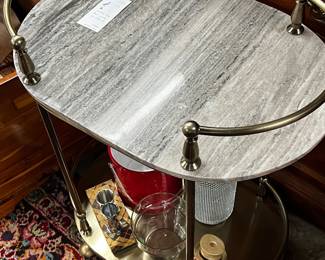 Marble top wheeled bar cart 