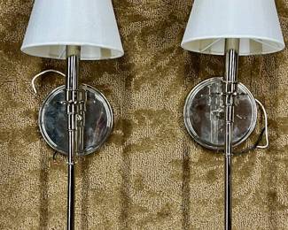 Pair of contemporary chrome and glass wall sconces