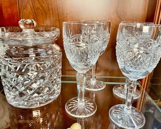 Vintage Waterford Ireland  4 stemmed wine glasses, biscuit jar/box