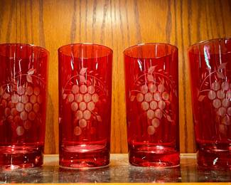 Set of ruby cut to clear tumbler glasses
