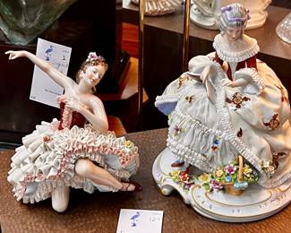 Pair of Dresden lace figurines
