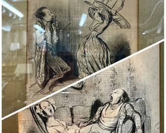 Pair of Antique Conjugal Manners Lithographs by Honore Damier circa 1840