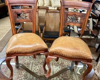 Set of 6 leather seat dining chairs