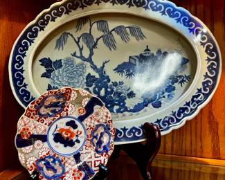 Vintage blue and blue and orange porcelain