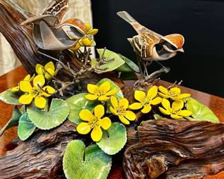 Mid-century modern vintage bird sculpture of enamel and copper by artist Brumm 