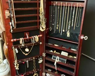 Standup jewelry armoire with costume jewelry