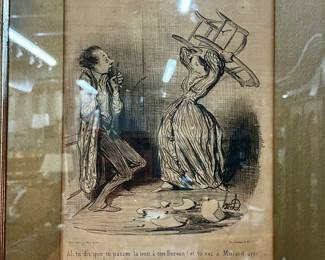 Pair of Antique Conjugal Manners Lithographs by Honore Damier circa 1840