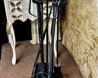 Vintage iron fireplace tool set
