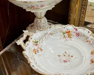 Pair of vintage hand painted porcelain footed compotes