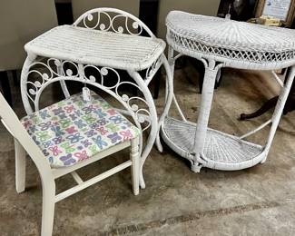 Wicker vanity table w/ladder back chair, console table