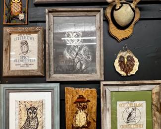 Owl art, owl wall hangings