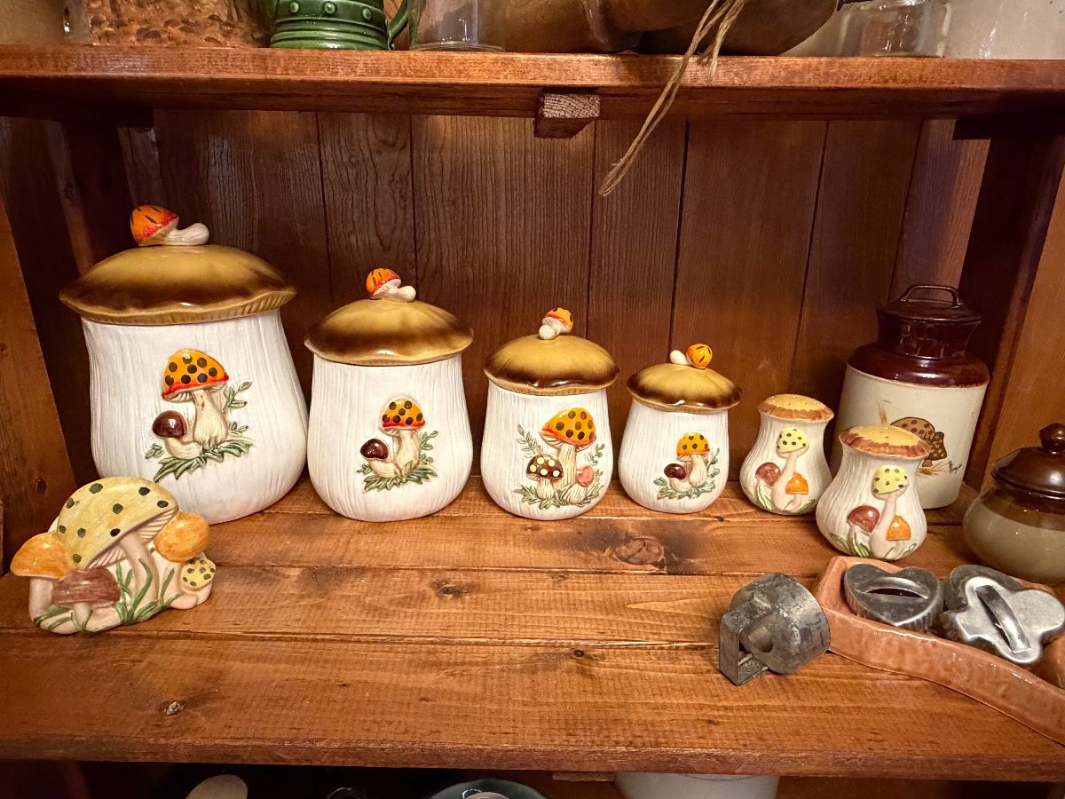 Mushroom canister set, salt & pepper shaker & napkin holder 