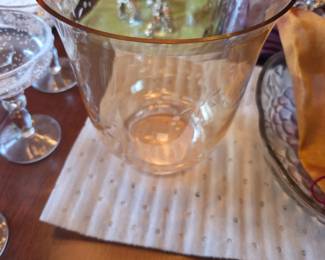 Etched Glass Bowl - golden tinted