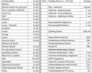 Sewing Room Price List revised
