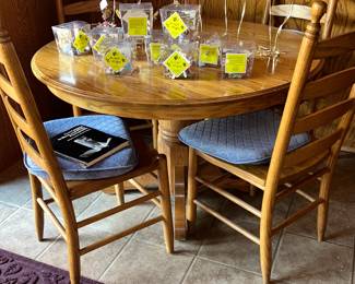 Round Oak Table with 4 ladderback chairs