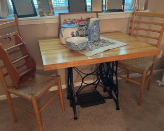 Sewing Machine Base Table/Ladder Back Chairs