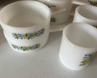 Jeannette Glasbake Blueberry Milk Glass.  Individual casserole dish and cups.