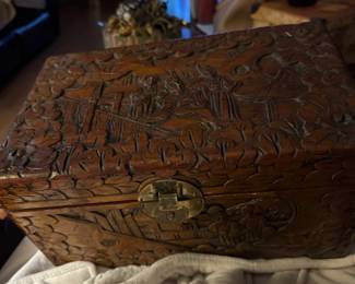 Hand Carved Chinese Camphor wood jewelry box or small chest 