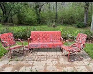 Metal vintage glider and two chairs