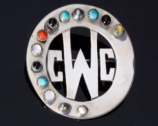 Southwest Silver CWC Cactus Wren Cup Golf Tournament Team Pin w/ Gemstones