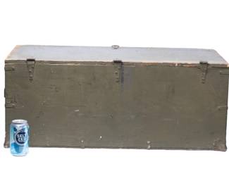 Vintage US Army Footlocker Trunk - Olive Drab Military Wood & Metal Storage
