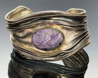 Dominique Dinouart DDD Sterling Silver Charoite Mexican Cuff Bracelet 51.94g