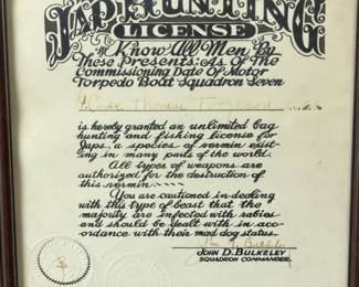 WWII Original Framed 'Jap Hunting' License - Pacific Theater Propaganda