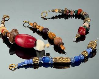 4pc Mixed Beaded Costume Jewelry Charms Drops | Wood Stone Glass | 35.85g