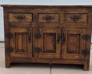 Rustic Mexican Pine Cabinet | Distressed Hacienda Style Console Buffet