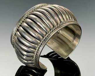 Navajo Tom Charlie Sterling Silver Fluted Cuff Bracelet - Signed TC