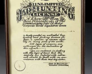 WWII Original Framed 'Jap Hunting' License - Pacific Theater Propaganda