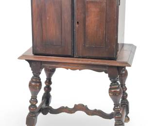 Antique Jacobean Style Strongbox Cabinet with Metal Interior, Early Hand-Crafted