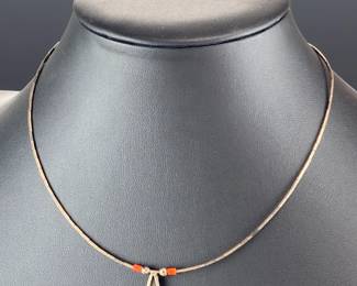 Native American Liquid Silver & Coral Bear Claw Necklace - 15in